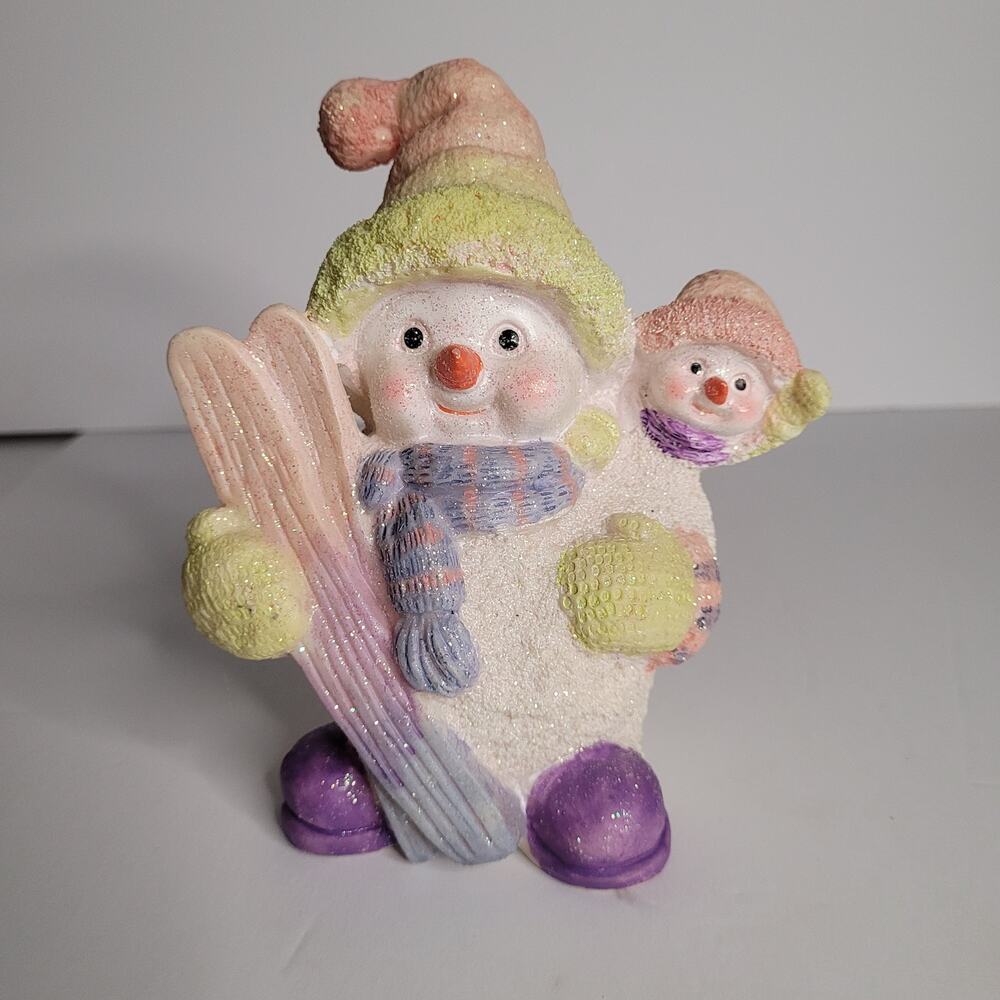 K's Collection Pastel Snowman Resin Figurine 6x4 inches